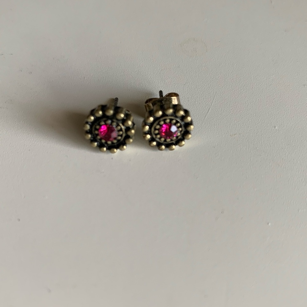 Bronze Flora Pink Rhinestone Earrings Stud